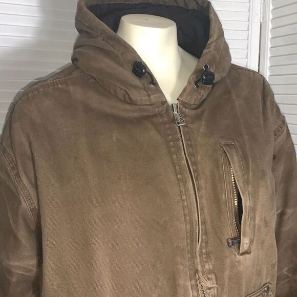 Vintage Thrashed Distressed Craftsman Tan Active Hoodie Workwear Jacket XL - Picture 3 of 13